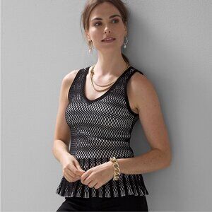 New White House Black Market Black + White Sweater Tank S Small Stitchy BW Geo